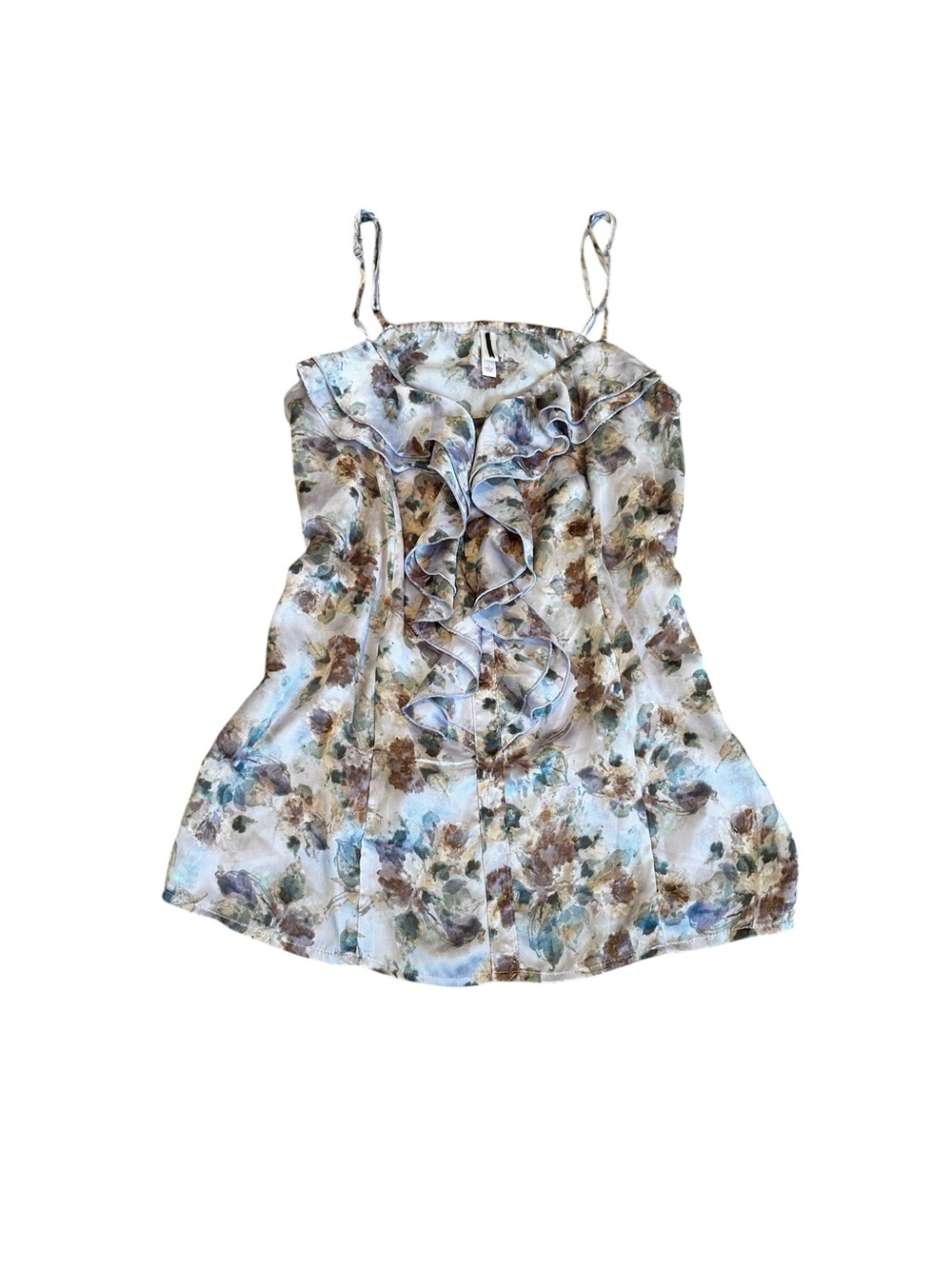 Xhilaration Y2K Satin Lavender Floral Ruffle Cami Top Fairy Coquette Feminine